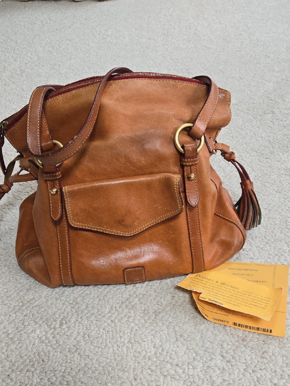 Leather Dooney & Bourke Shoulder Bag in Cognac Brown